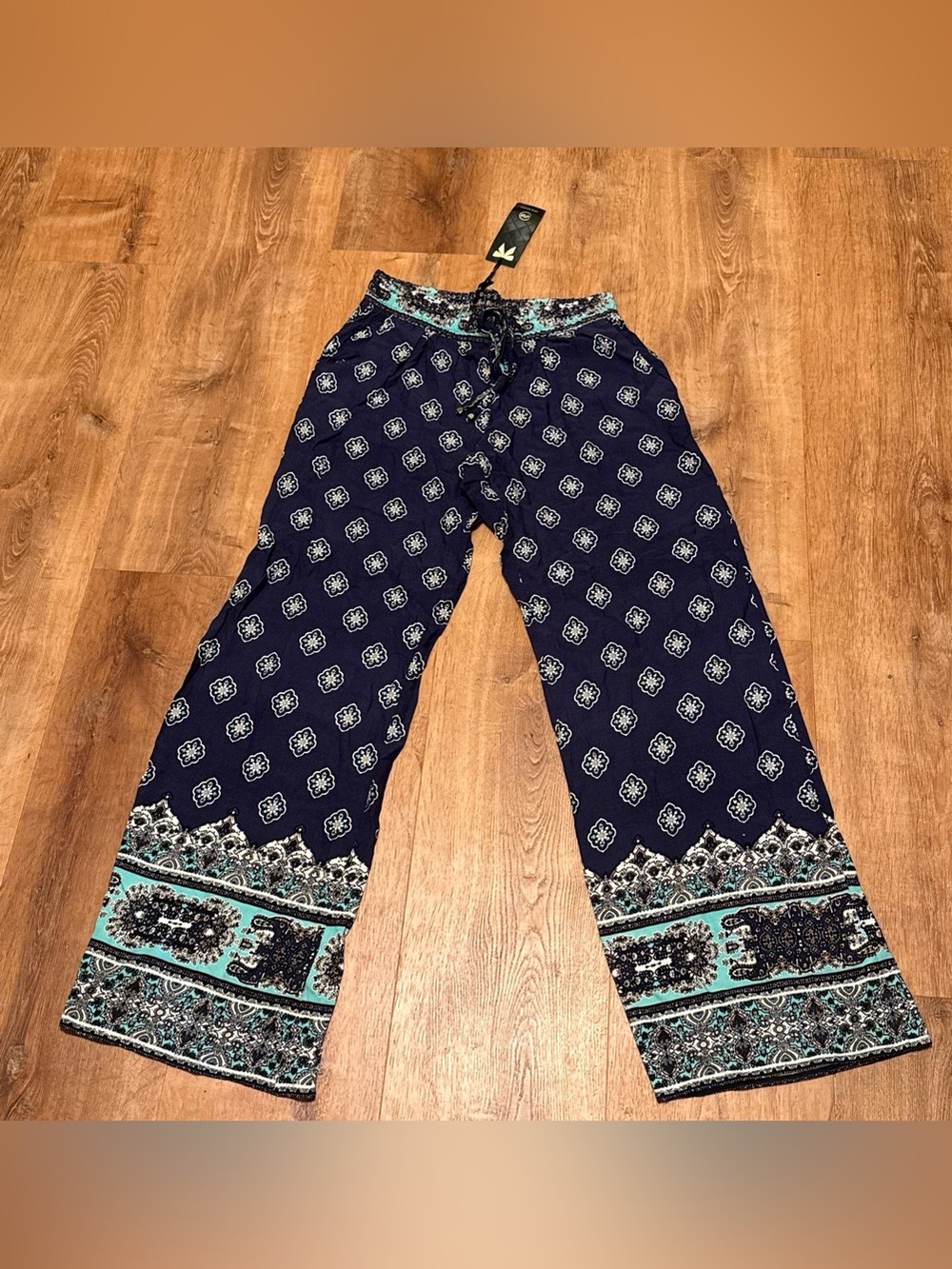 iris Navy & Teal Wide Leg Boho Pants